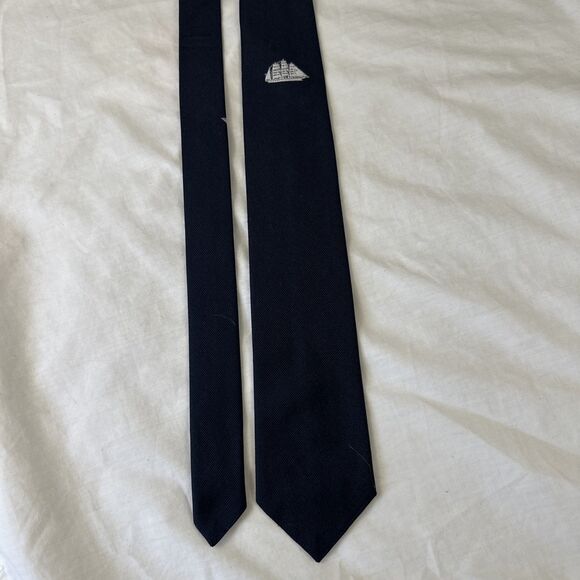 Reine Seide Italy Men's Dark Blue With Sailing Ship 100% Silk Tie Nautical 2.75” - Picture 3 of 8